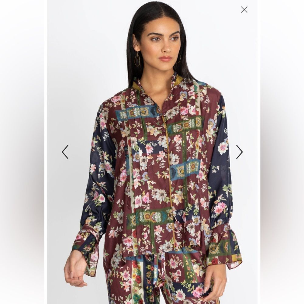 Johnny Was Laurie Milan Blouse print silk vintage boho plus size peasant Sz XXL - Picture 5 of 16